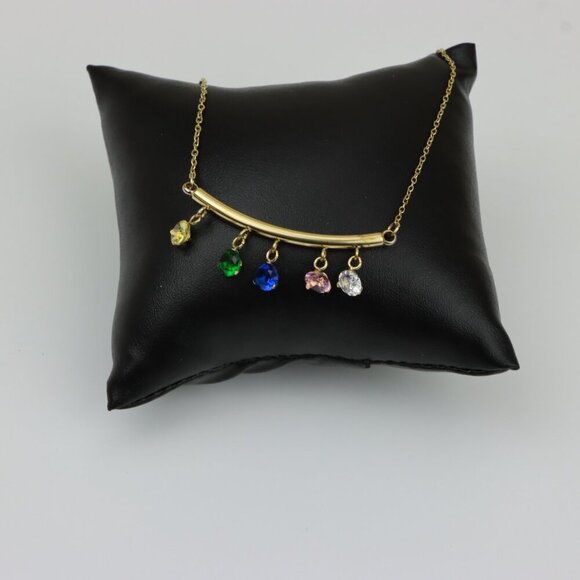 "Colorful Stone Drop Bar Pendant Necklace, XPNL0307 - Picture 8 of 13